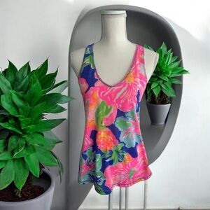 LILLY PULITZER Luxetic Neon Floral Tank Top Size Small